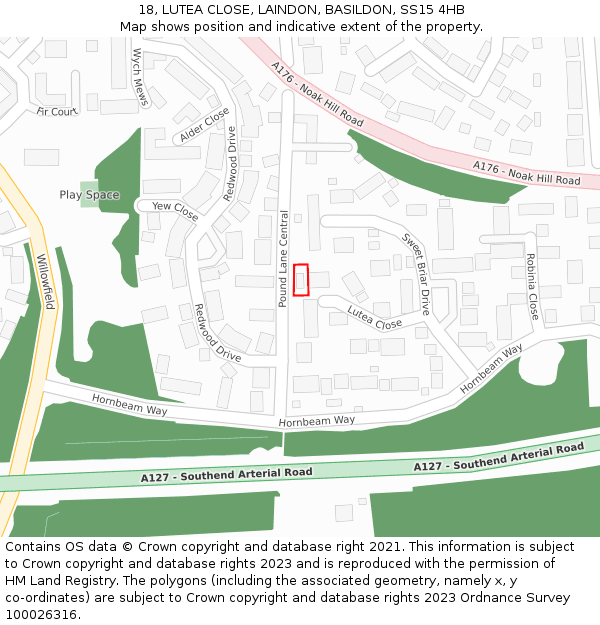 18, LUTEA CLOSE, LAINDON, BASILDON, SS15 4HB: Location map and indicative extent of plot