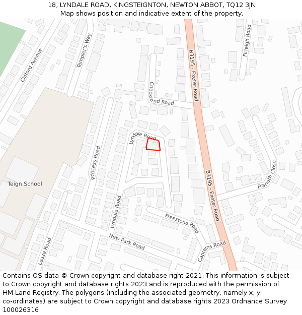 18, LYNDALE ROAD, KINGSTEIGNTON, NEWTON ABBOT, TQ12 3JN: Location map and indicative extent of plot