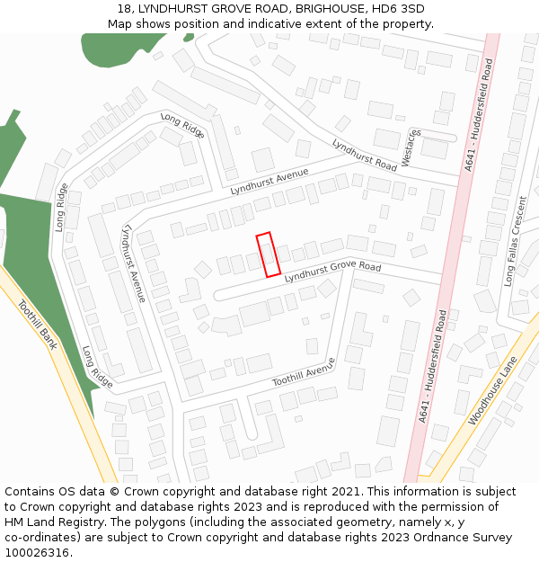 18, LYNDHURST GROVE ROAD, BRIGHOUSE, HD6 3SD: Location map and indicative extent of plot