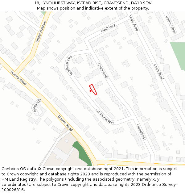 18, LYNDHURST WAY, ISTEAD RISE, GRAVESEND, DA13 9EW: Location map and indicative extent of plot