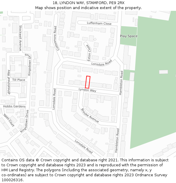 18, LYNDON WAY, STAMFORD, PE9 2RX: Location map and indicative extent of plot