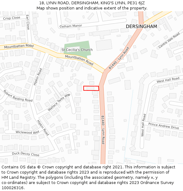 18, LYNN ROAD, DERSINGHAM, KING'S LYNN, PE31 6JZ: Location map and indicative extent of plot