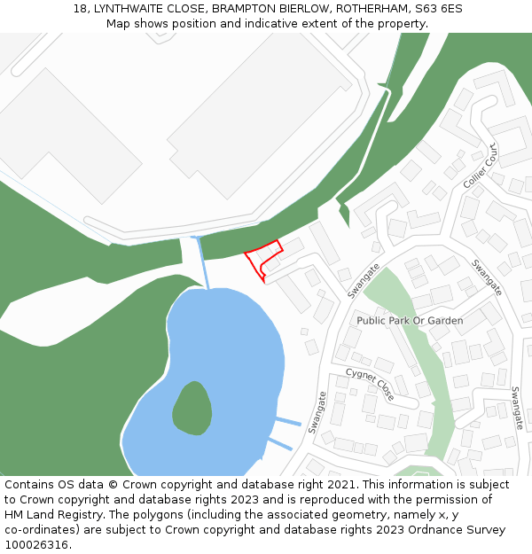 18, LYNTHWAITE CLOSE, BRAMPTON BIERLOW, ROTHERHAM, S63 6ES: Location map and indicative extent of plot