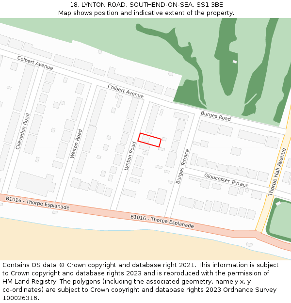 18, LYNTON ROAD, SOUTHEND-ON-SEA, SS1 3BE: Location map and indicative extent of plot