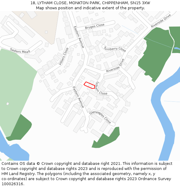 18, LYTHAM CLOSE, MONKTON PARK, CHIPPENHAM, SN15 3XW: Location map and indicative extent of plot