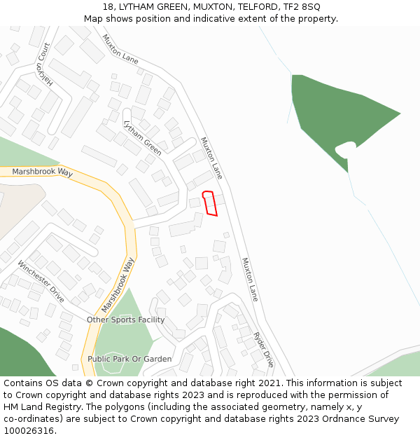 18, LYTHAM GREEN, MUXTON, TELFORD, TF2 8SQ: Location map and indicative extent of plot