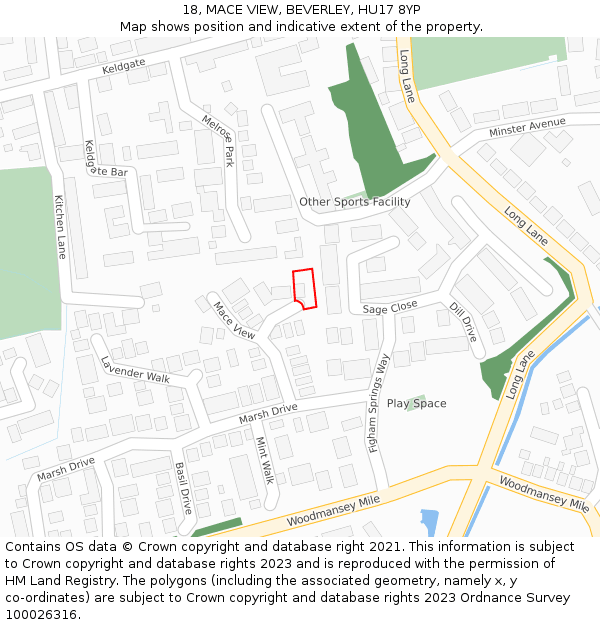 18, MACE VIEW, BEVERLEY, HU17 8YP: Location map and indicative extent of plot