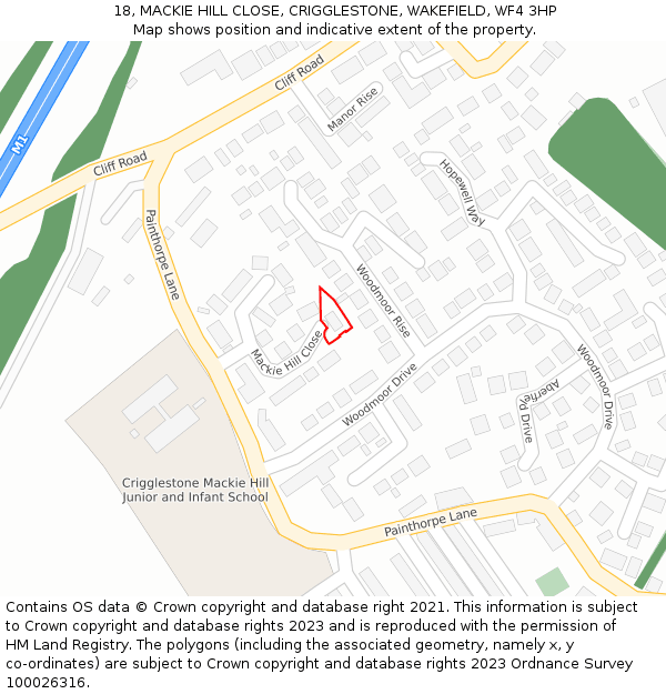 18, MACKIE HILL CLOSE, CRIGGLESTONE, WAKEFIELD, WF4 3HP: Location map and indicative extent of plot
