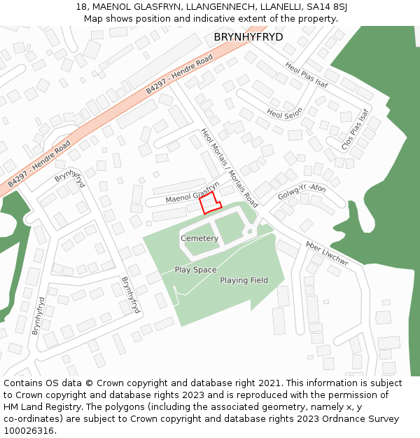 18, MAENOL GLASFRYN, LLANGENNECH, LLANELLI, SA14 8SJ: Location map and indicative extent of plot