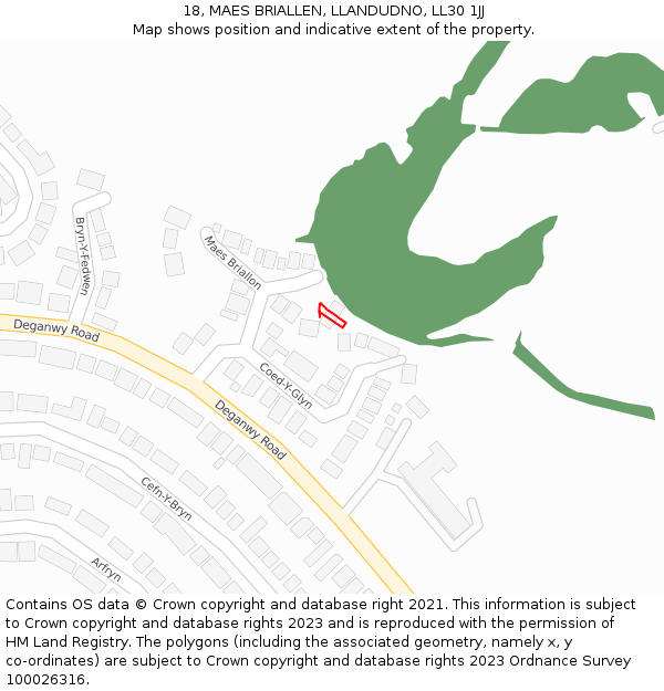 18, MAES BRIALLEN, LLANDUDNO, LL30 1JJ: Location map and indicative extent of plot