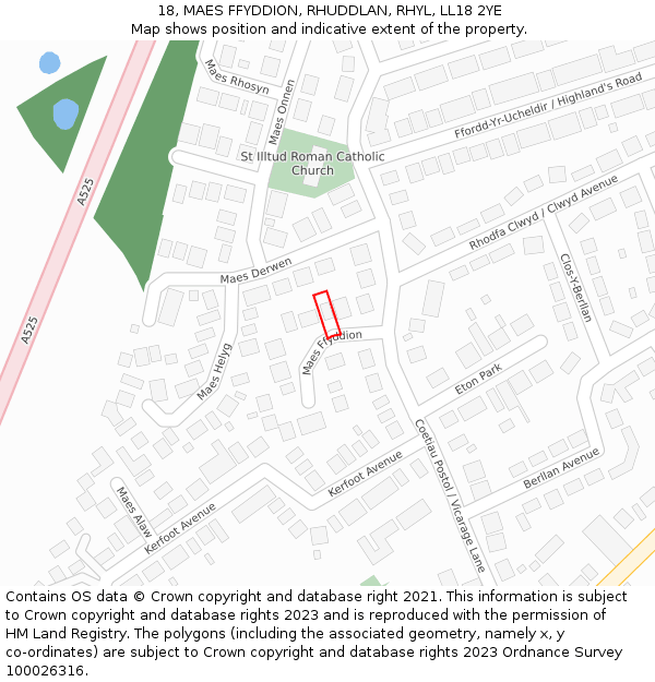 18, MAES FFYDDION, RHUDDLAN, RHYL, LL18 2YE: Location map and indicative extent of plot