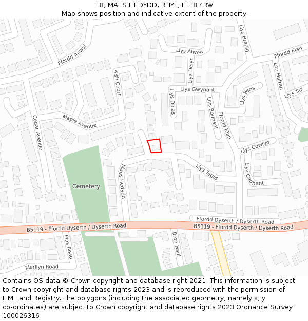 18, MAES HEDYDD, RHYL, LL18 4RW: Location map and indicative extent of plot