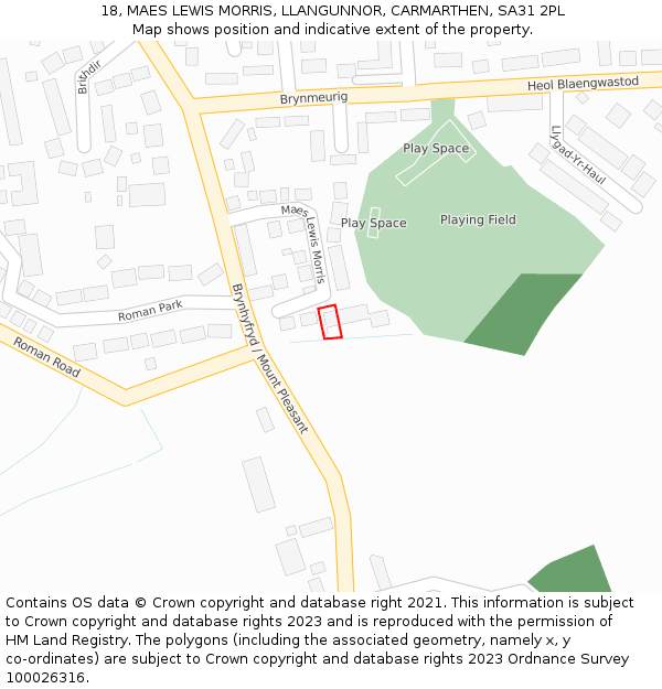 18, MAES LEWIS MORRIS, LLANGUNNOR, CARMARTHEN, SA31 2PL: Location map and indicative extent of plot