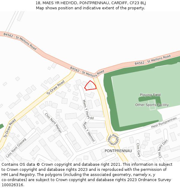 18, MAES YR HEDYDD, PONTPRENNAU, CARDIFF, CF23 8LJ: Location map and indicative extent of plot