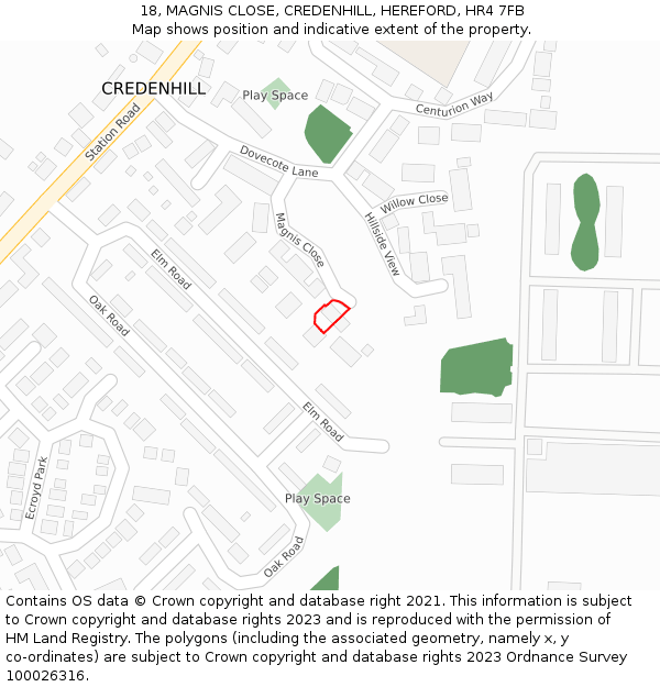 18, MAGNIS CLOSE, CREDENHILL, HEREFORD, HR4 7FB: Location map and indicative extent of plot