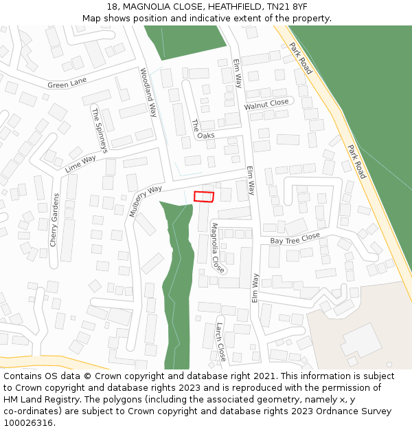 18, MAGNOLIA CLOSE, HEATHFIELD, TN21 8YF: Location map and indicative extent of plot