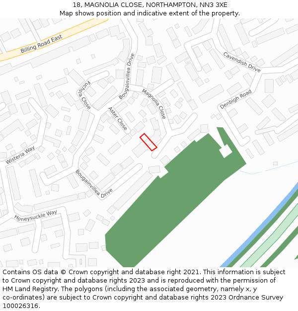 18, MAGNOLIA CLOSE, NORTHAMPTON, NN3 3XE: Location map and indicative extent of plot