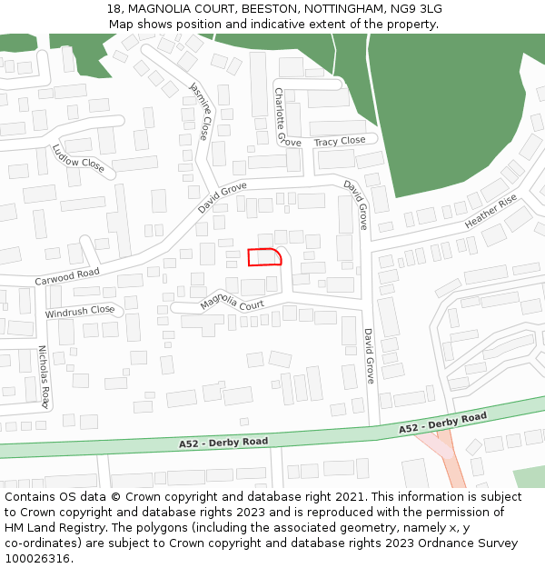 18, MAGNOLIA COURT, BEESTON, NOTTINGHAM, NG9 3LG: Location map and indicative extent of plot