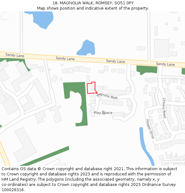 18, MAGNOLIA WALK, ROMSEY, SO51 0PY: Location map and indicative extent of plot