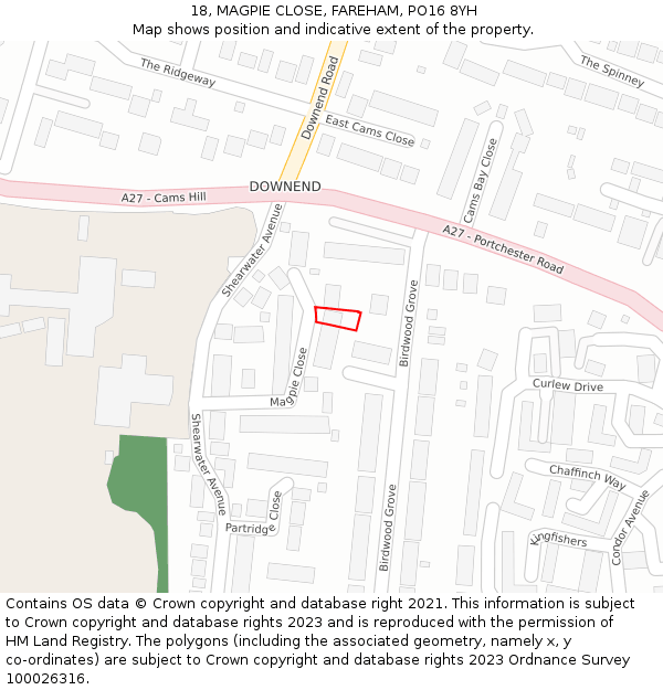 18, MAGPIE CLOSE, FAREHAM, PO16 8YH: Location map and indicative extent of plot