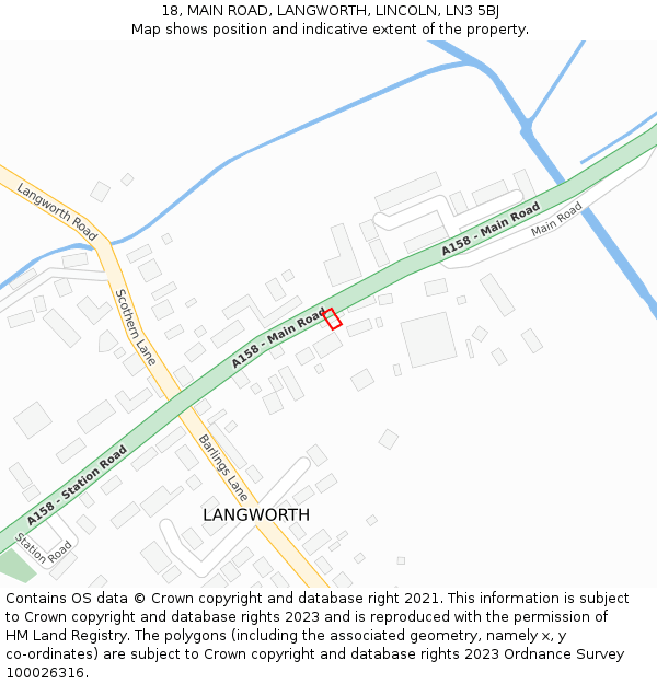 18, MAIN ROAD, LANGWORTH, LINCOLN, LN3 5BJ: Location map and indicative extent of plot