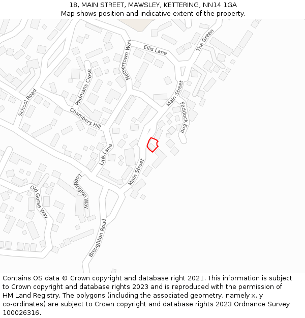 18, MAIN STREET, MAWSLEY, KETTERING, NN14 1GA: Location map and indicative extent of plot