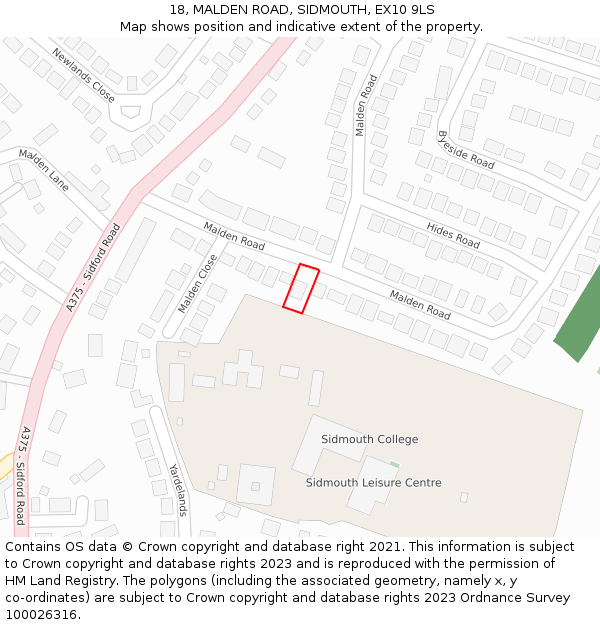 18, MALDEN ROAD, SIDMOUTH, EX10 9LS: Location map and indicative extent of plot