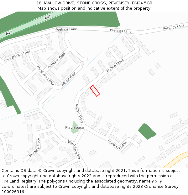 18, MALLOW DRIVE, STONE CROSS, PEVENSEY, BN24 5GR: Location map and indicative extent of plot