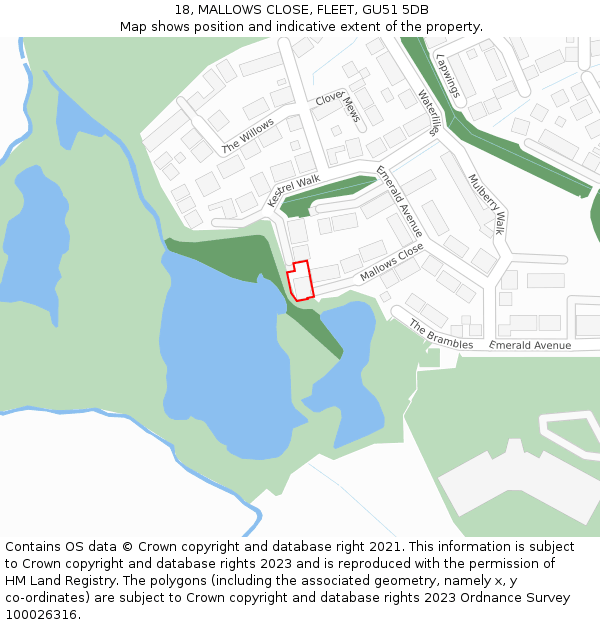 18, MALLOWS CLOSE, FLEET, GU51 5DB: Location map and indicative extent of plot