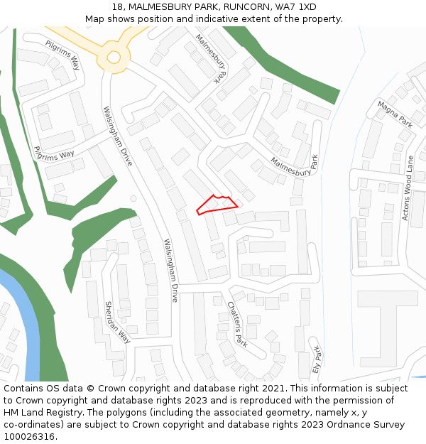 18, MALMESBURY PARK, RUNCORN, WA7 1XD: Location map and indicative extent of plot