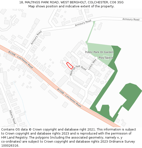 18, MALTINGS PARK ROAD, WEST BERGHOLT, COLCHESTER, CO6 3SG: Location map and indicative extent of plot