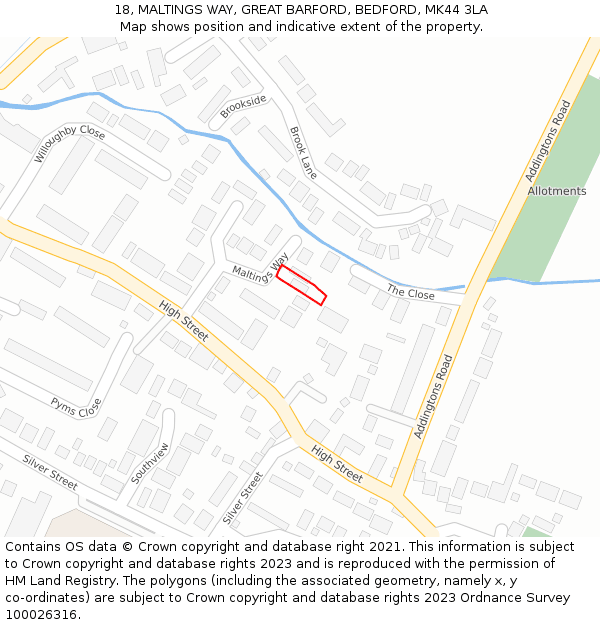 18, MALTINGS WAY, GREAT BARFORD, BEDFORD, MK44 3LA: Location map and indicative extent of plot