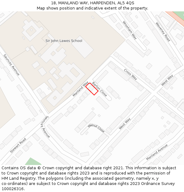 18, MANLAND WAY, HARPENDEN, AL5 4QS: Location map and indicative extent of plot