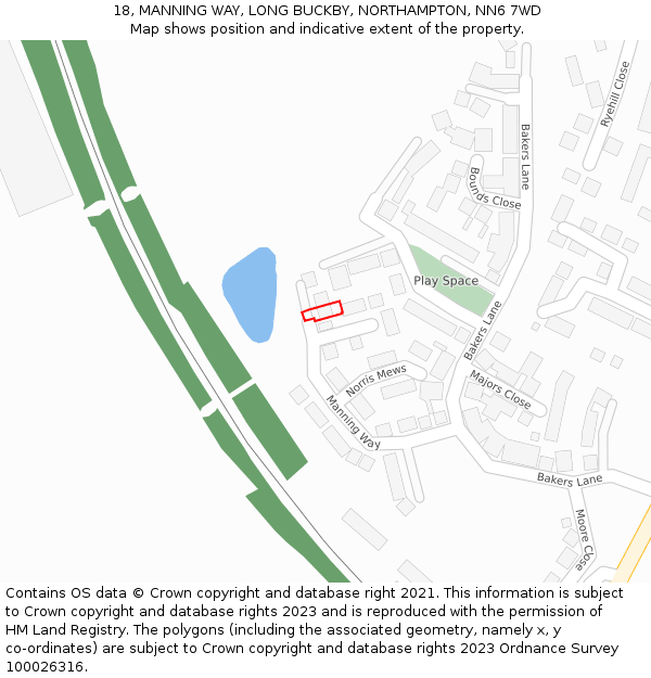 18, MANNING WAY, LONG BUCKBY, NORTHAMPTON, NN6 7WD: Location map and indicative extent of plot