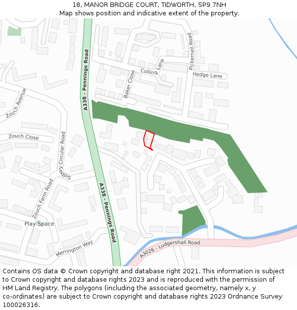 18, MANOR BRIDGE COURT, TIDWORTH, SP9 7NH: Location map and indicative extent of plot