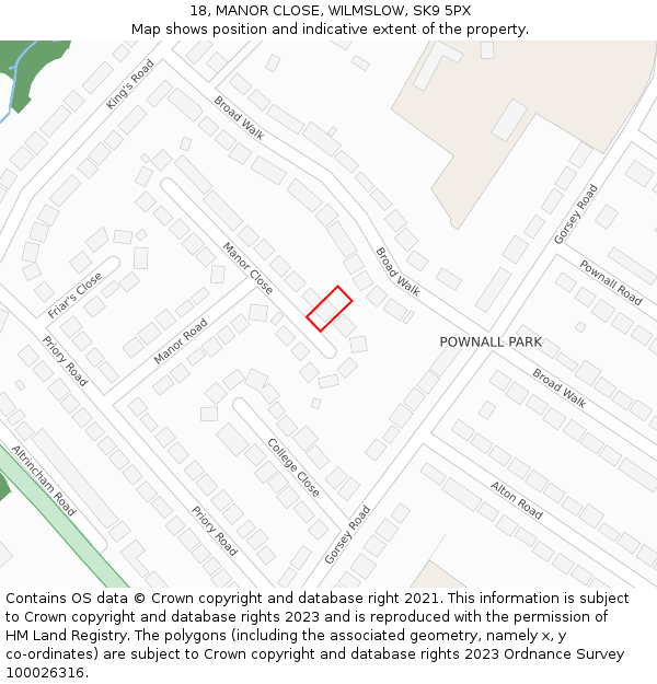 18, MANOR CLOSE, WILMSLOW, SK9 5PX: Location map and indicative extent of plot