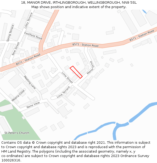 18, MANOR DRIVE, IRTHLINGBOROUGH, WELLINGBOROUGH, NN9 5SL: Location map and indicative extent of plot