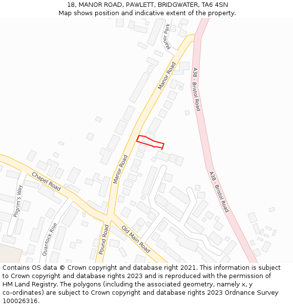 18, MANOR ROAD, PAWLETT, BRIDGWATER, TA6 4SN: Location map and indicative extent of plot