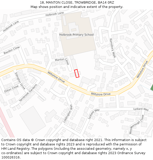 18, MANTON CLOSE, TROWBRIDGE, BA14 0RZ: Location map and indicative extent of plot