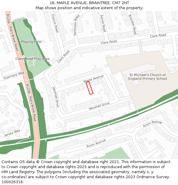 18, MAPLE AVENUE, BRAINTREE, CM7 2NT: Location map and indicative extent of plot