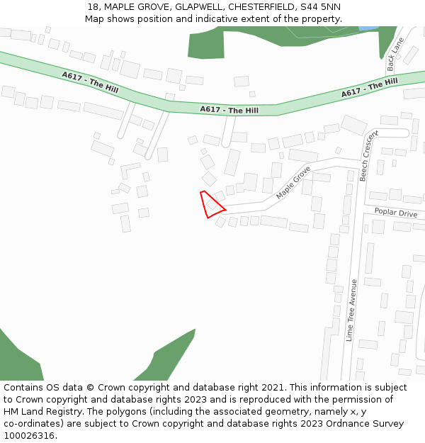 18, MAPLE GROVE, GLAPWELL, CHESTERFIELD, S44 5NN: Location map and indicative extent of plot