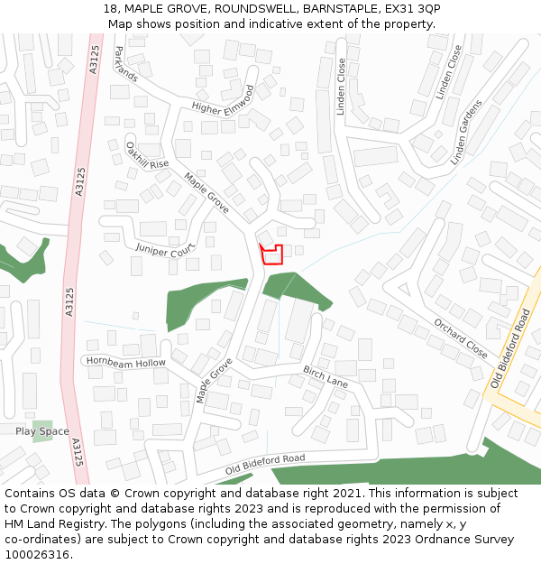 18, MAPLE GROVE, ROUNDSWELL, BARNSTAPLE, EX31 3QP: Location map and indicative extent of plot
