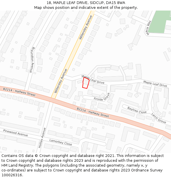 18, MAPLE LEAF DRIVE, SIDCUP, DA15 8WA: Location map and indicative extent of plot