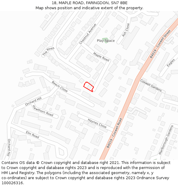 18, MAPLE ROAD, FARINGDON, SN7 8BE: Location map and indicative extent of plot