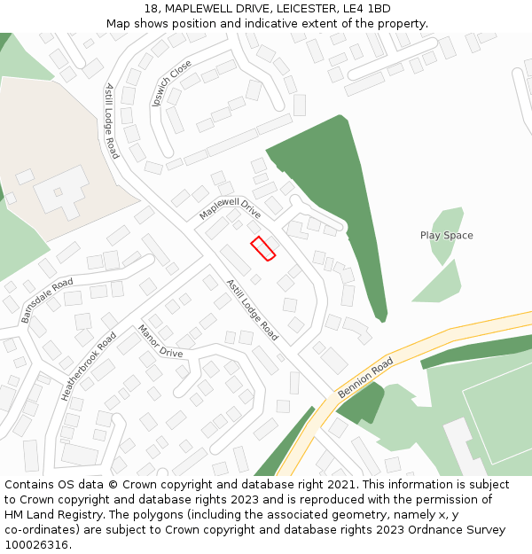 18, MAPLEWELL DRIVE, LEICESTER, LE4 1BD: Location map and indicative extent of plot