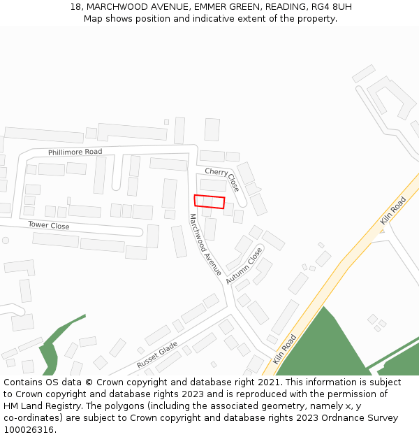 18, MARCHWOOD AVENUE, EMMER GREEN, READING, RG4 8UH: Location map and indicative extent of plot