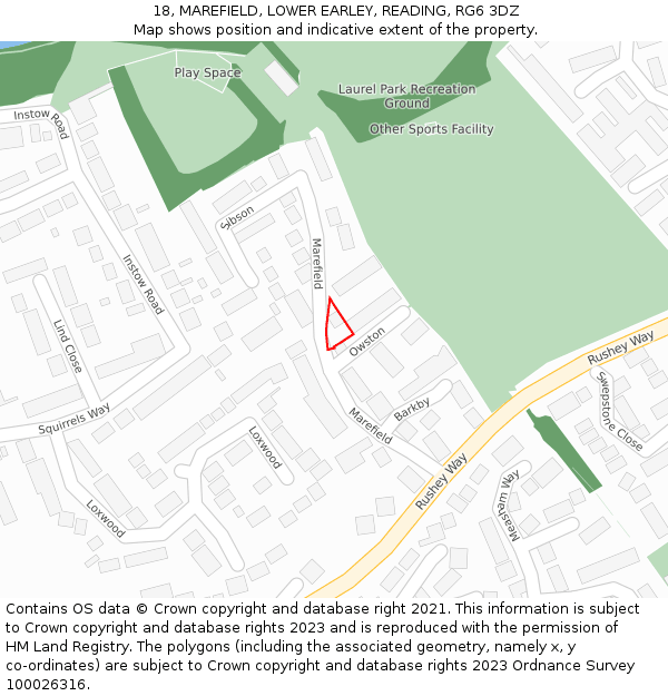 18, MAREFIELD, LOWER EARLEY, READING, RG6 3DZ: Location map and indicative extent of plot