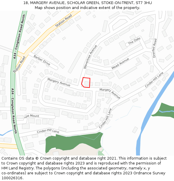 18, MARGERY AVENUE, SCHOLAR GREEN, STOKE-ON-TRENT, ST7 3HU: Location map and indicative extent of plot