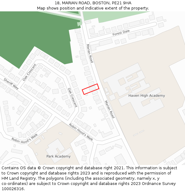 18, MARIAN ROAD, BOSTON, PE21 9HA: Location map and indicative extent of plot