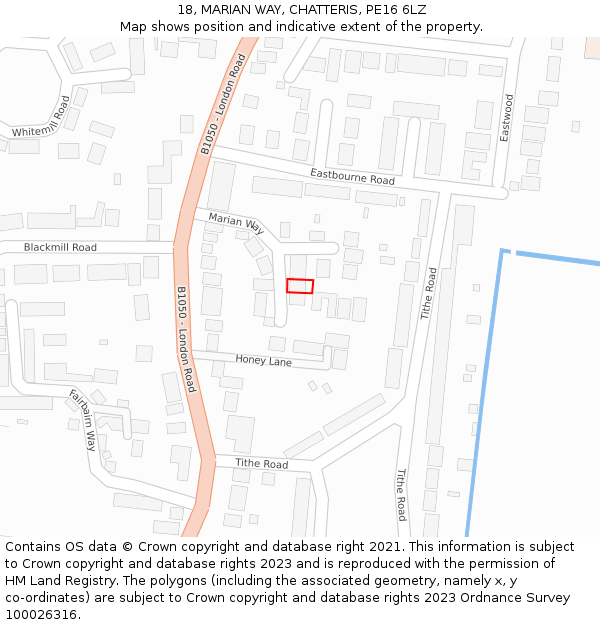 18, MARIAN WAY, CHATTERIS, PE16 6LZ: Location map and indicative extent of plot